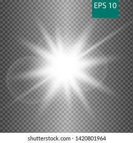 Glow special light effect, flare, star and spark Isolated. Vector lights