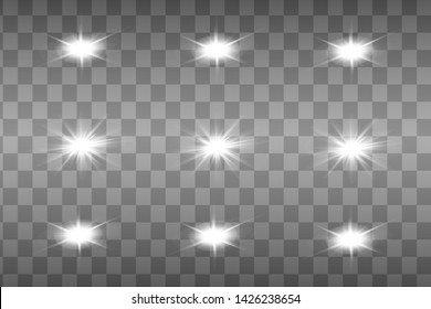 Glow special light effect, flare, star and spark Isolated. Golden Vector light