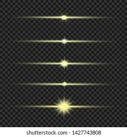 Glow special light effect, flare, star and spark Isolated. Golden Vector light