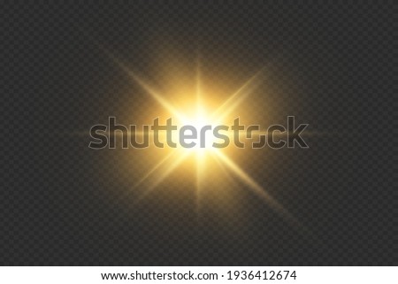 Glow special light effect, flare, star and spark Isolated. Golden Vector light