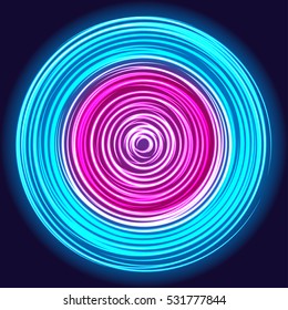 Glow spin neon circles abstract background. Vector illustration