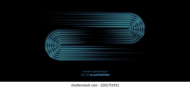 Glow spiral symbol background. Texture of wave lines, stripes. Hypnotic icon. LED strips. Route of maze.  Logo on a black. Poster for technology, business, social networks. Vector