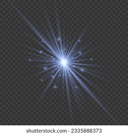 Glow star burst flare explosion light effect isolated on transparent background. Bright sun particles, burning blue lights, stars, lasers. Set of realistic lens flare elements. Vector illustration