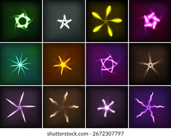 Conjunto de objetos de Vector Abstractas colorido de la estrella del resplandor