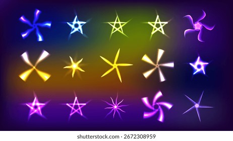 Glow Star Colorful Abstract Vector Object set 15