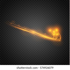 glow star light effect with neon blur curved lines. Sparkling trail with bokeh.