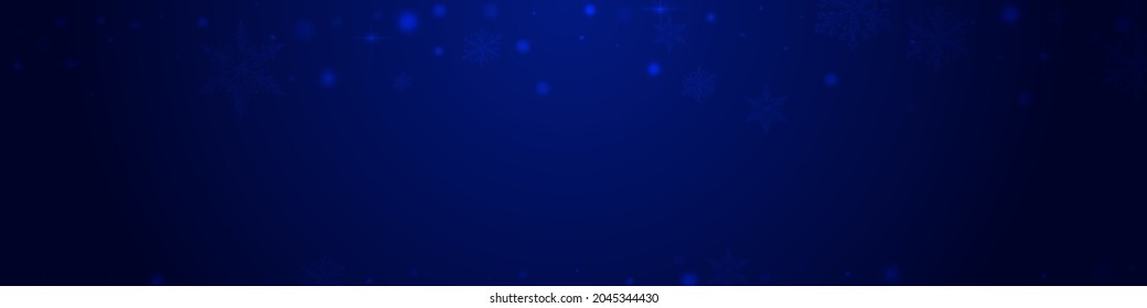 Glow Stars Vector Pnoramic Blue Background. Shiny Shine Confetti Illustration. Falling Snowstorm Pattern. Bokeh Dots Design.