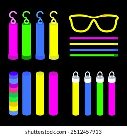 Glow sticks vetor cartoon conjunto isolado em um fundo branco.