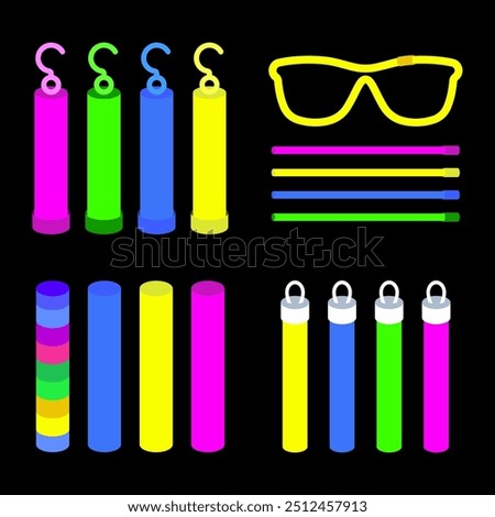 Glow sticks vector cartoon set isolated on a white background.