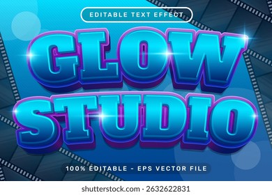 glow studio text effect and editable text effect with roll film background illustration