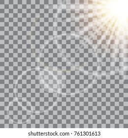 Glow sun light effect on transparent background. Vector.