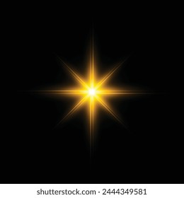 Glow and sun ray transparent light effect set, lens flare, explosion, line, sun flash, spark. Abstract special effect element design. Flash light on black background. Vector glow sparkle effect.