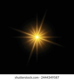 Glow and sun ray transparent light effect set, lens flare, explosion, line, sun flash, spark. Abstract special effect element design. Flash light on black background. Vector glow sparkle effect.