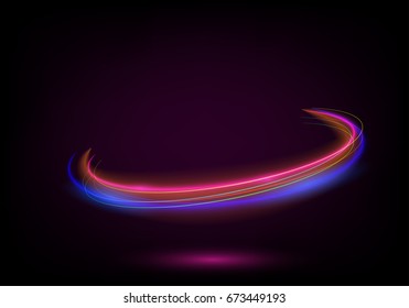 Glow swirl light effect.Abstract rotational lines. Power energy element.Shining neon lights cosmic abstract frame. Magic round frame. Swirl trail effect.