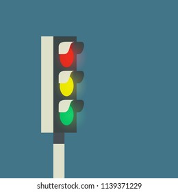 Glow traffic light, vector illustration on blue background
