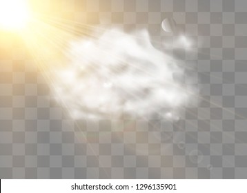 Glow transparent vector light effect set, explosion, glitter, spark, sun flash. Fog or smoke isolated transparent special effect. White cloudiness, mist or smog background.