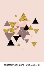 Fondo rosado del vector del triángulo brillante. Diseño De Aceite De Polígono De Lujo. Impresión de arte de forma dorada. Patrón de hipster brillante.