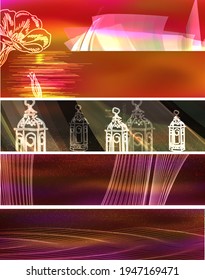 glow vector banners set  with ramadan lamps 