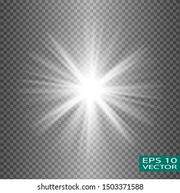 Glow white light effect set, lens flare, explosion, glitter, line, sun flash, spark and stars. Abstract special effect element design.