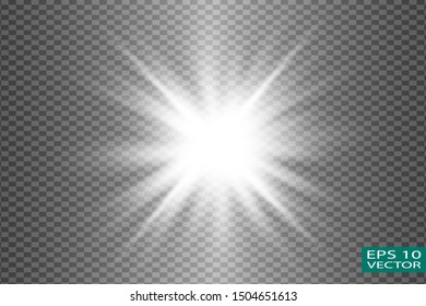 Glow white light effect set, lens flare, explosion, glitter, line, sun flash, spark and stars. Abstract special effect element design.