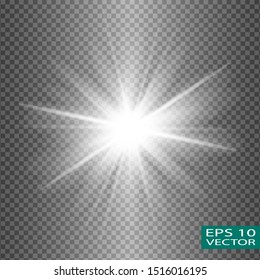 Glow white light effect set, lens flare, explosion, glitter, line, sun flash, spark and stars. Abstract special effect element design.