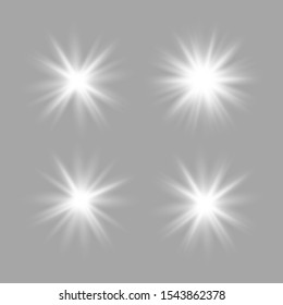 Glow white light effect set, lens flare, explosion, glitter, line, sun flash, spark and stars. Abstract special effect element design.