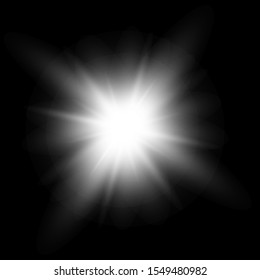 Glow white light effect set, lens flare, explosion, glitter, line, sun flash, spark and stars. Abstract special effect element design.