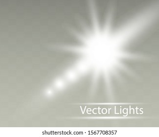 Glow white light effect set, lens flare, explosion, glitter, line, sun flash, spark and stars. Abstract special effect element design.