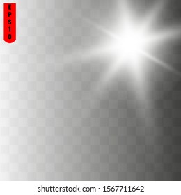 Glow white light effect set, lens flare, explosion, glitter, line, sun flash, spark and stars. Abstract special effect element design.