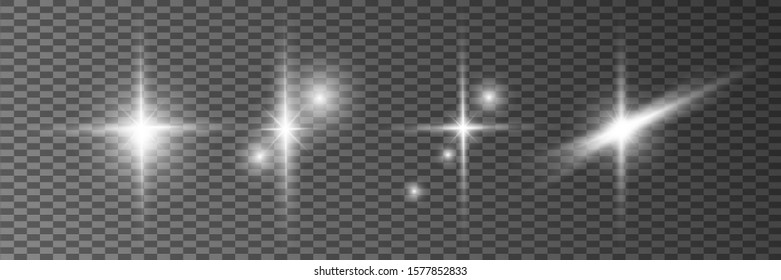 Glow white light effect set, lens flare, explosion, glitter, line, sun flash, spark and stars. Abstract special effect element design.