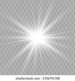 Glow white light effect set, lens flare, explosion, glitter, line, sun flash, spark and stars. Abstract special effect element design.