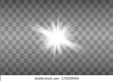 Weißer Lichteffekt-Set, Objektivfackel, Explosion, Glitter, Linie, Sonnenblitz, Funken und Sterne. Abstraktes Design von Spezialeffekten.