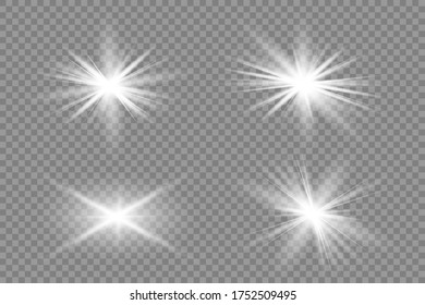 Juego de efecto luminoso blanco brillante, destello de lente, explosión, brillo, línea, flash solar, chispa y estrellas. Resumen de diseño de elementos de efecto especial.