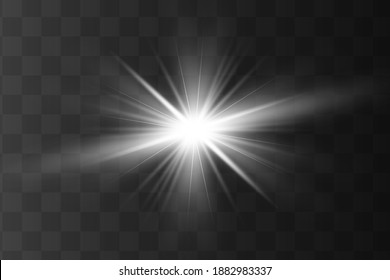 Glow white light effect set, lens flare, explosion, glitter, line, sun flash, spark and stars. Abstract special effect element design.