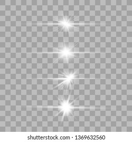 Glow white special light effect, flare, star and spark Isolated. Vector lights 