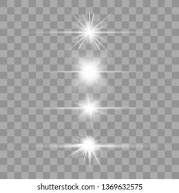 Glow white special light effect, flare, star and spark Isolated. Vector lights 