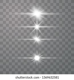 Glow white special light effect, flare, star and spark Isolated. Vector lights 