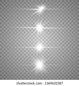 Glow white special light effect, flare, star and spark Isolated. Vector lights 