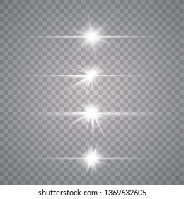 Glow white special light effect, flare, star and spark Isolated. Vector lights 