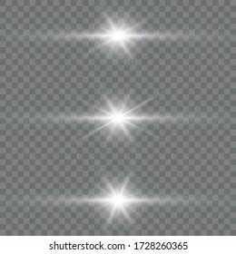 Glow white special light effect, flare, star and spark Isolated. Vector lights