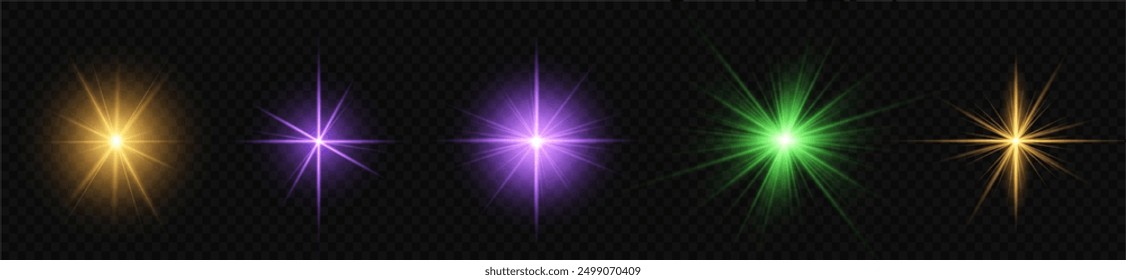 Glow white star sparks, sun light, flash sparkles