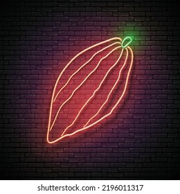 Resplandor de fruta de cacao entero. Fruta exótica. Afiche, Volante, Cartel, Cartel. Muro de ladrillo. Ilustración del vector 3d 