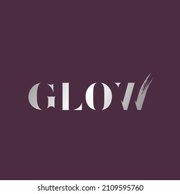 Glow wordmark. Shiny metallic silver color text. Luxury, decorative uppercase serif lettering. Typography concept. Beauty and style creative initials isolated on dark background.	