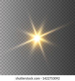 Glow yellow isolated white transparent light effect set, lens flare, explosion, glitter, line, sun flash, spark and stars.
