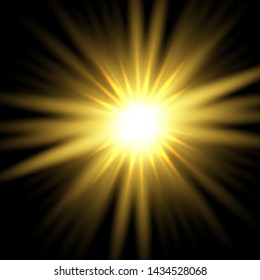 Glow yellow isolated white transparent light effect set, lens flare, explosion, glitter, line, sun flash, spark and stars.