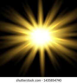Glow yellow isolated white transparent light effect set, lens flare, explosion, glitter, line, sun flash, spark and stars.