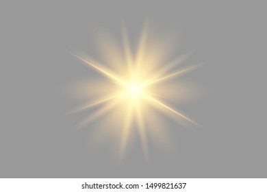 Glow yellow light effect set, lens flare, explosion, glitter, line, sun flash, spark and stars. Abstract special effect element design.