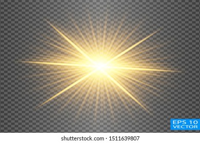 Glow yellow light effect set, lens flare, explosion, glitter, line, sun flash, spark and stars. Abstract special effect element design.