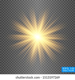 Glow yellow light effect set, lens flare, explosion, glitter, line, sun flash, spark and stars. Abstract special effect element design.