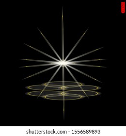 Glow yellow light effect set, lens flare, explosion, glitter, line, sun flash, spark and stars. Abstract special effect element design.